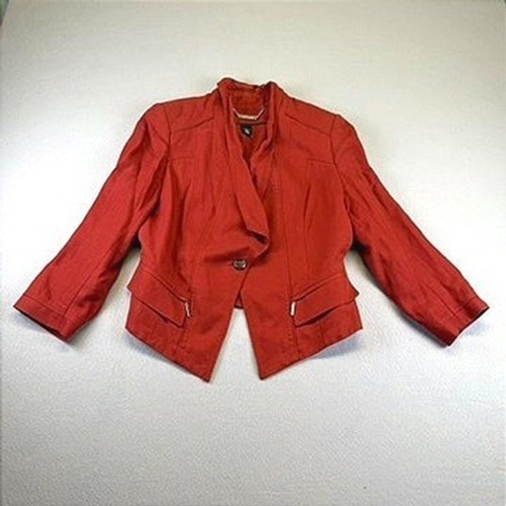White House Black Market Blazer 6 Terracotta Red One Button Crop Jacket Linen